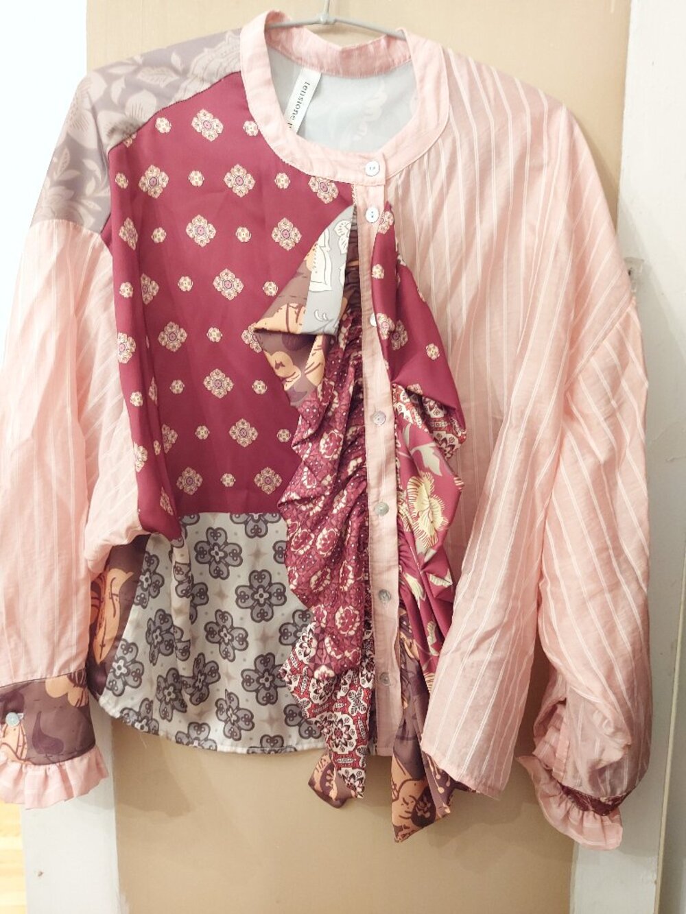 NWOT TAGS NEVER WORN TENSIONNE IN Pink Patchwork Blouse Size S